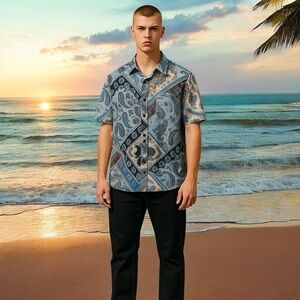 MCEDAR Mens Casual Short Sleeve Button Up Vacation Shirts with Paisleys